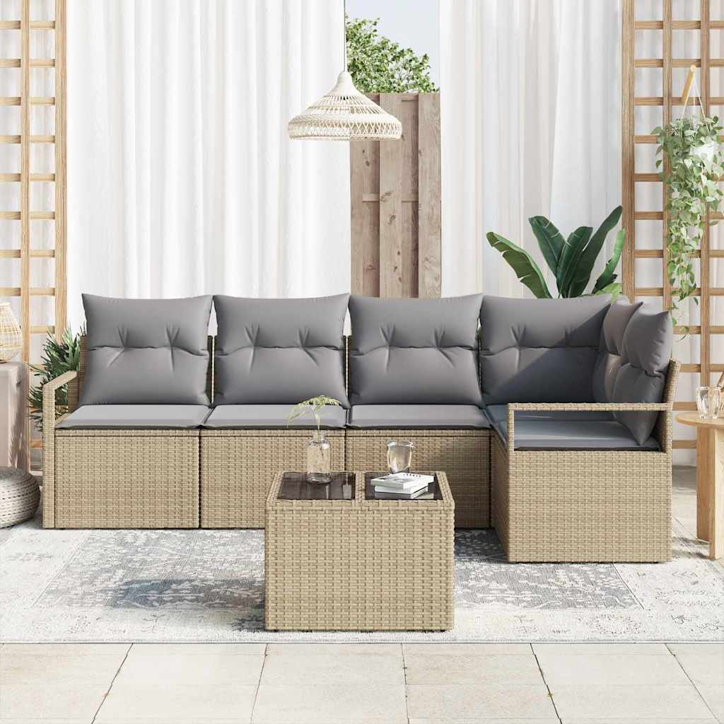 Conjunto de Sofá de Jardim 6 pcs Bege e Cinza Claro