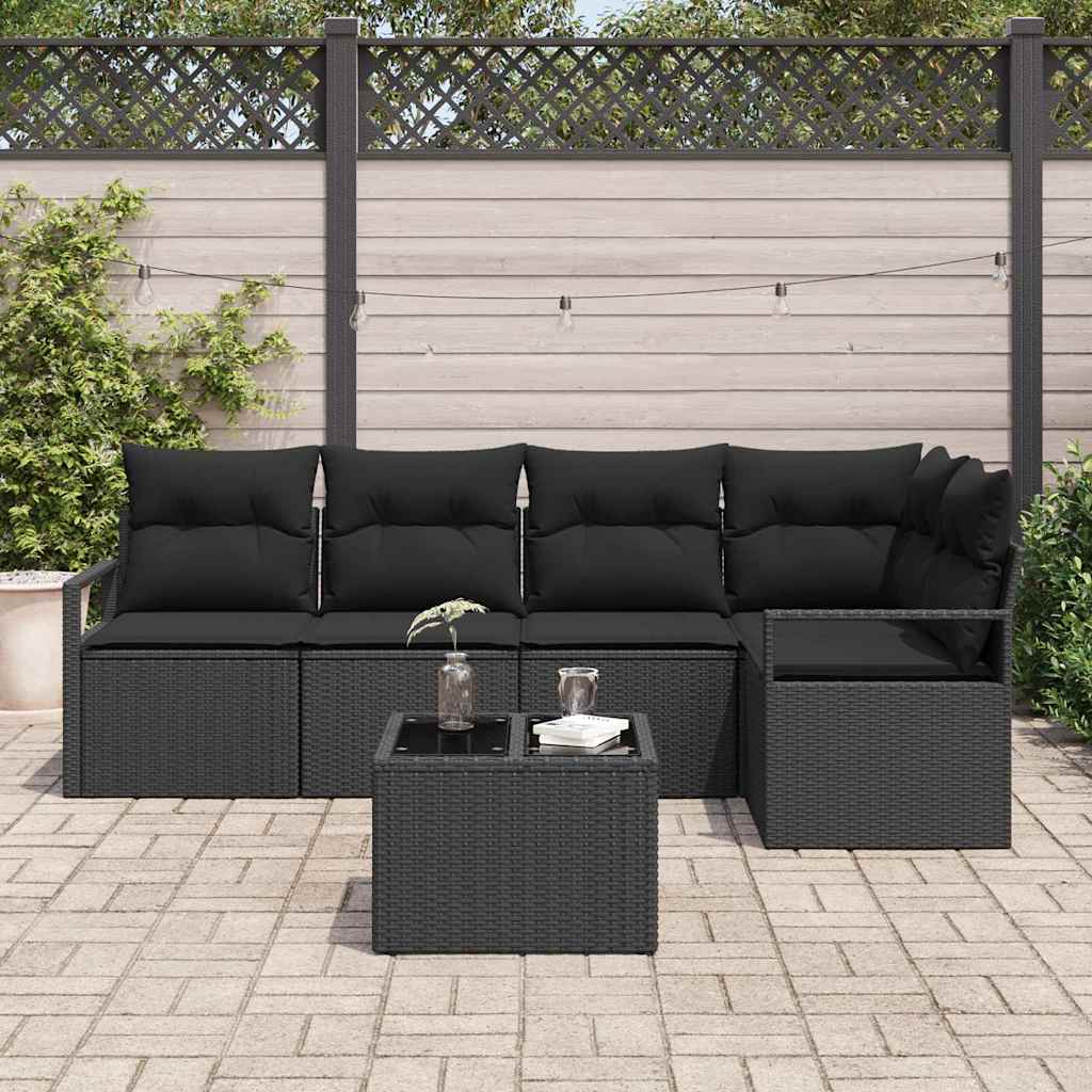 Conjunto de Sofá de Jardim com almofada 6 pcs Preto