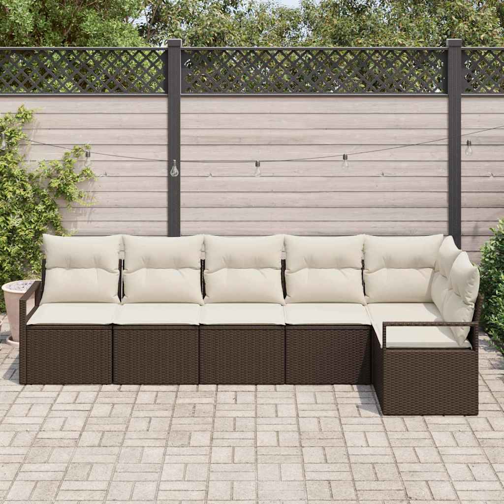 Conjunto de Sofá de Jardim com almofada 6 pcs Marrom e Creme