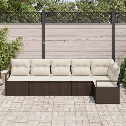 Conjunto de Sofá de Jardim com almofada 6 pcs Marrom e Creme