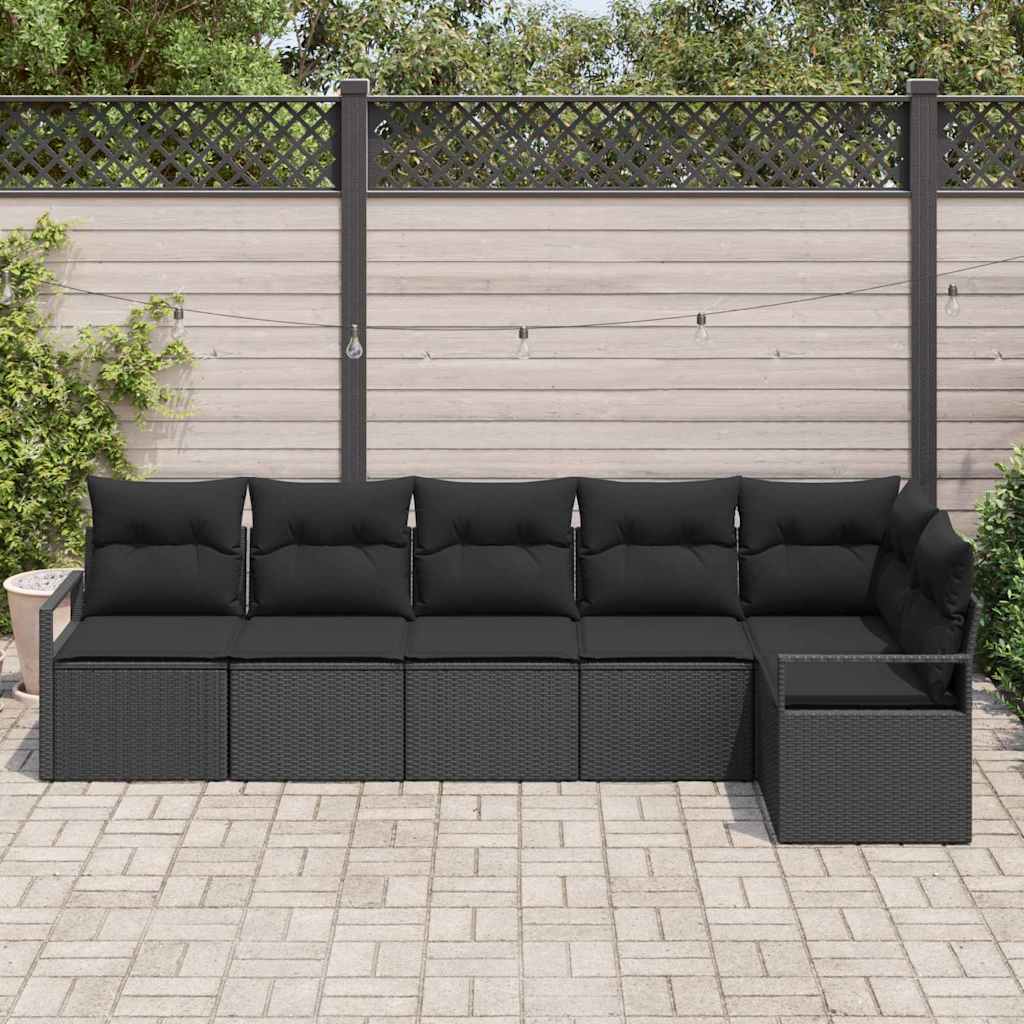 Conjunto de Sofá de Jardim com almofada 6 pcs Preto
