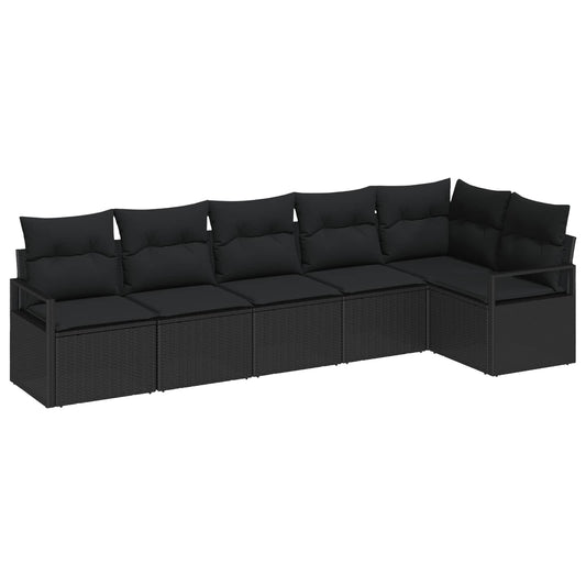 Conjunto de Sofá de Jardim com almofada 6 pcs Preto