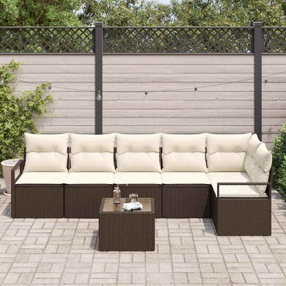 Conjunto de Sofá de Jardim com almofada 7 pcs Marrom e Creme