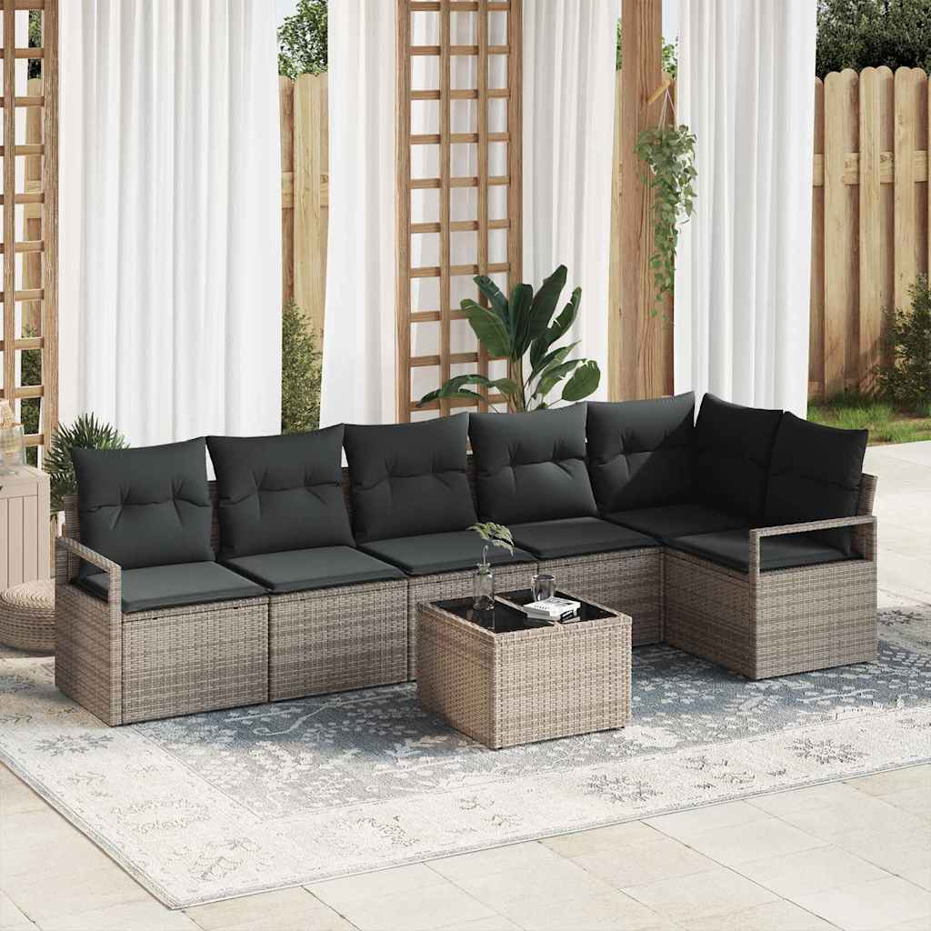 Conjunto de Sofá de Jardim com almofada 7 pcs Cinzento-claro