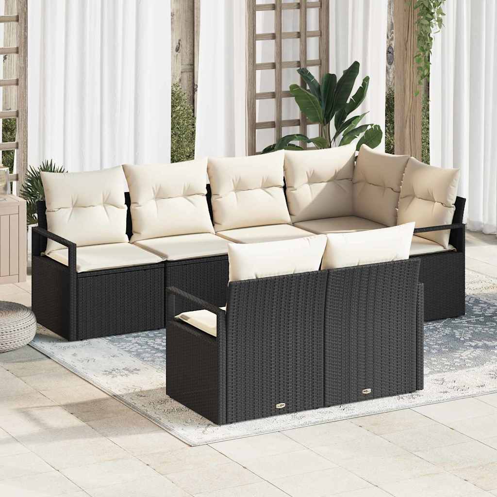 Conjunto de Sofá de Jardim 7 pcs Preto e Branco vime PE