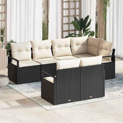 Conjunto de Sofá de Jardim 7 pcs Preto e Branco vime PE