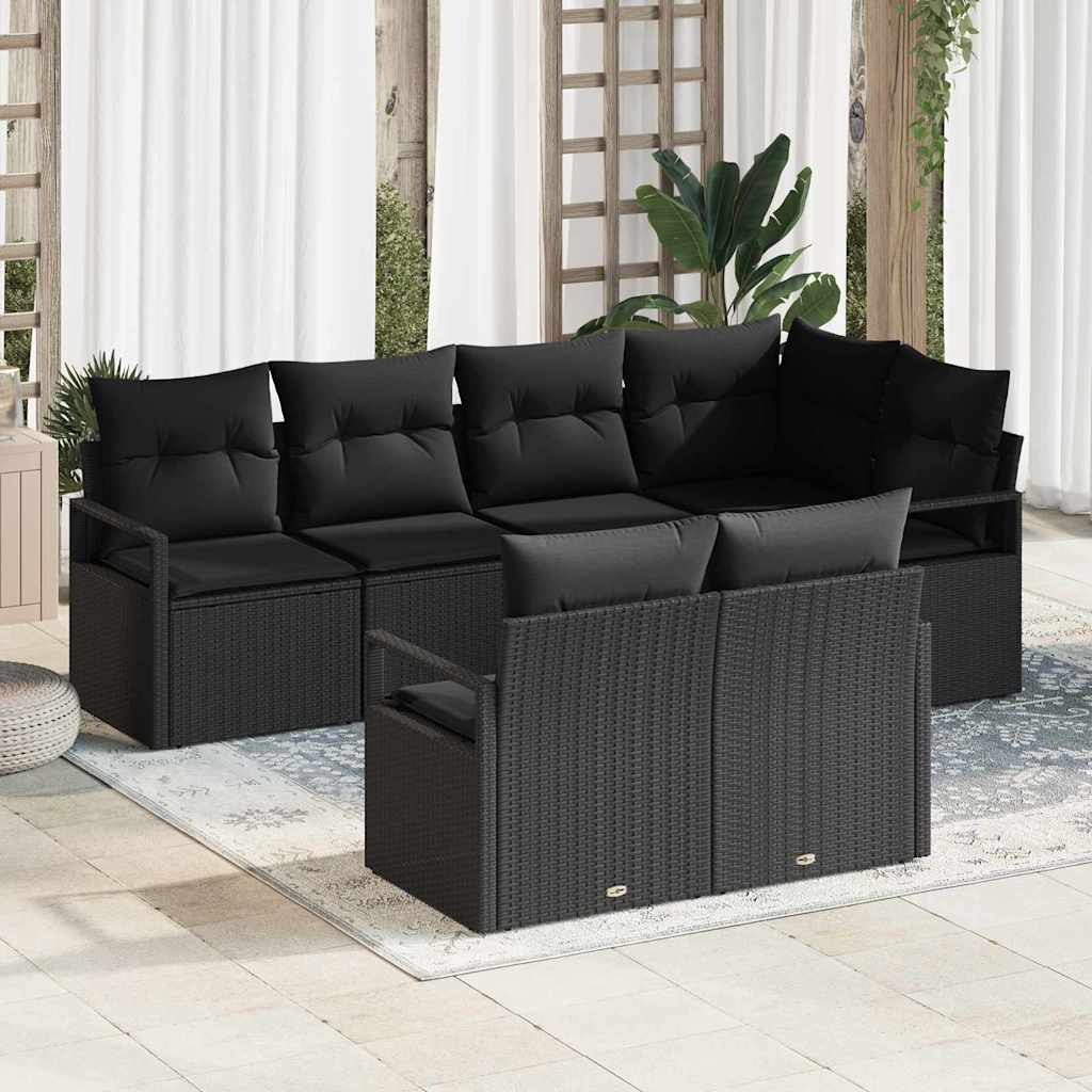 Conjunto de Sofá de Jardim com almofada 7 pcs Preto
