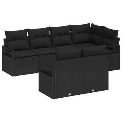 Conjunto de Sofá de Jardim com almofada 7 pcs Preto vime PE