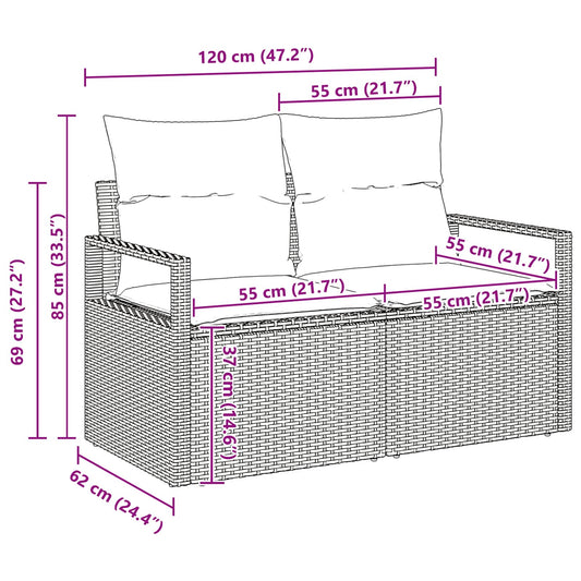 Conjunto de Sofá de Jardim com almofada 7 pcs Preto vime PE