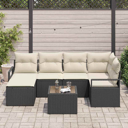 Conjunto de Sofá de Jardim com almofada 7 pcs Marrom e Creme