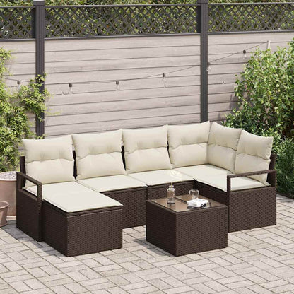 Conjunto de Sofá de Jardim com almofada 7 pcs Marrom e Creme
