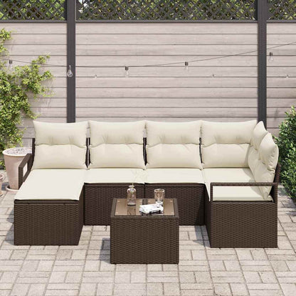 Conjunto de Sofá de Jardim com almofada 7 pcs Marrom e Creme