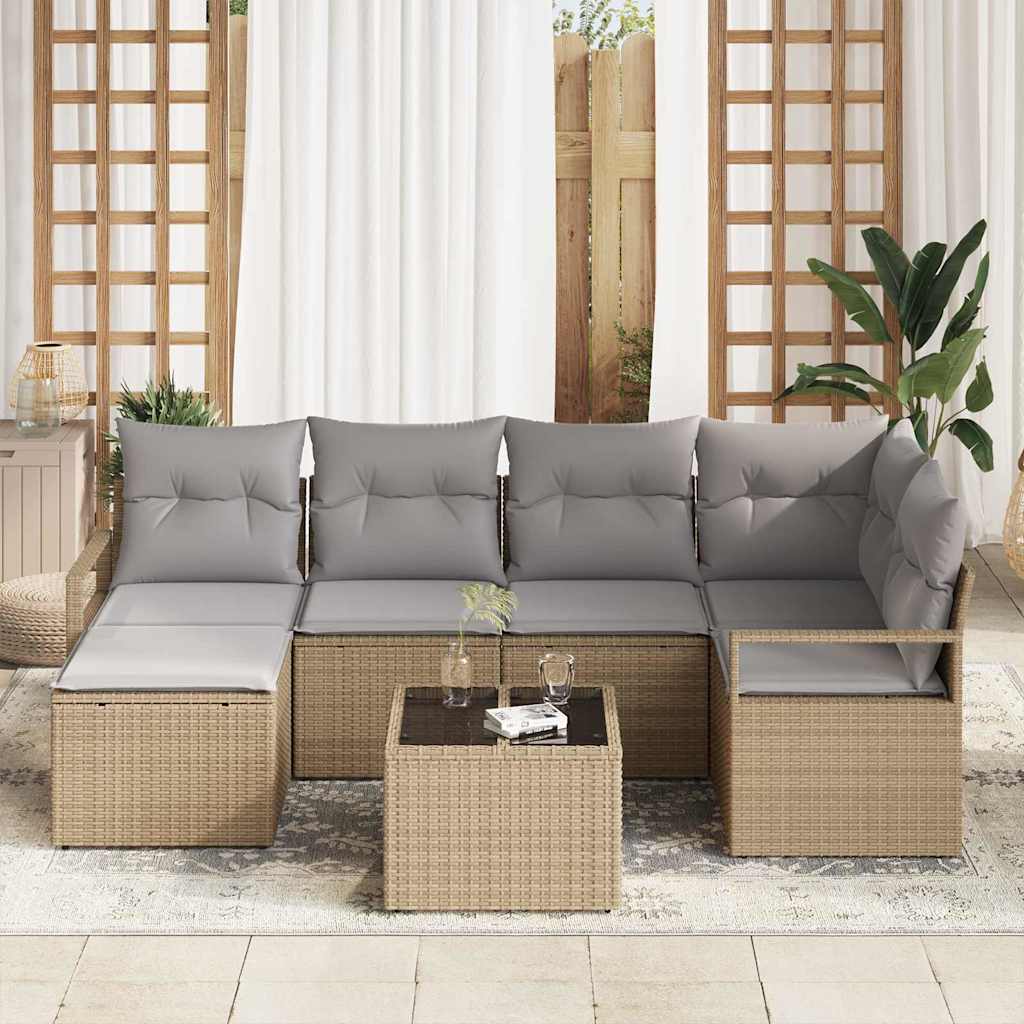 Conjunto de Sofá de Jardim 7 pcs Bege e Cinza Claro