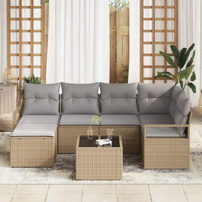 Conjunto de Sofá de Jardim 7 pcs Bege e Cinza Claro