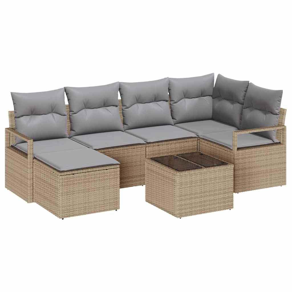 Conjunto de Sofá de Jardim 7 pcs Bege e Cinza Claro