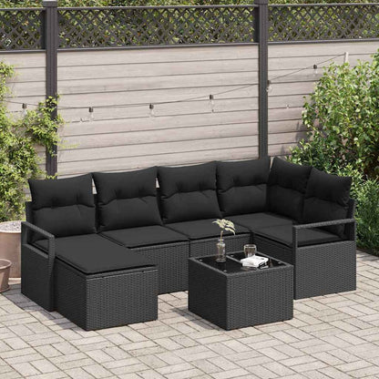 Conjunto de Sofá de Jardim com almofada 7 pcs Preto