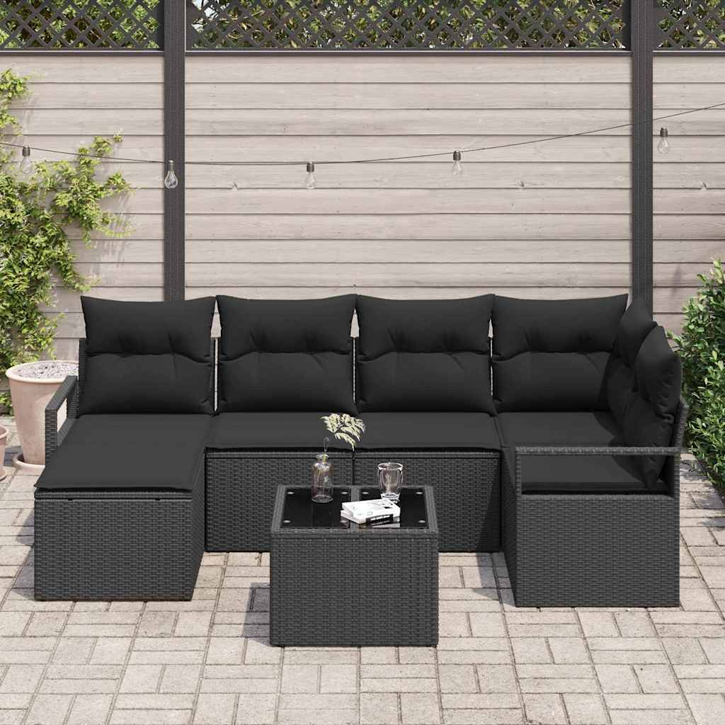 Conjunto de Sofá de Jardim com almofada 7 pcs Preto