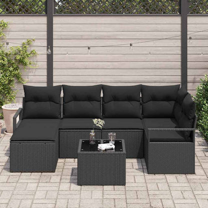 Conjunto de Sofá de Jardim com almofada 7 pcs Preto