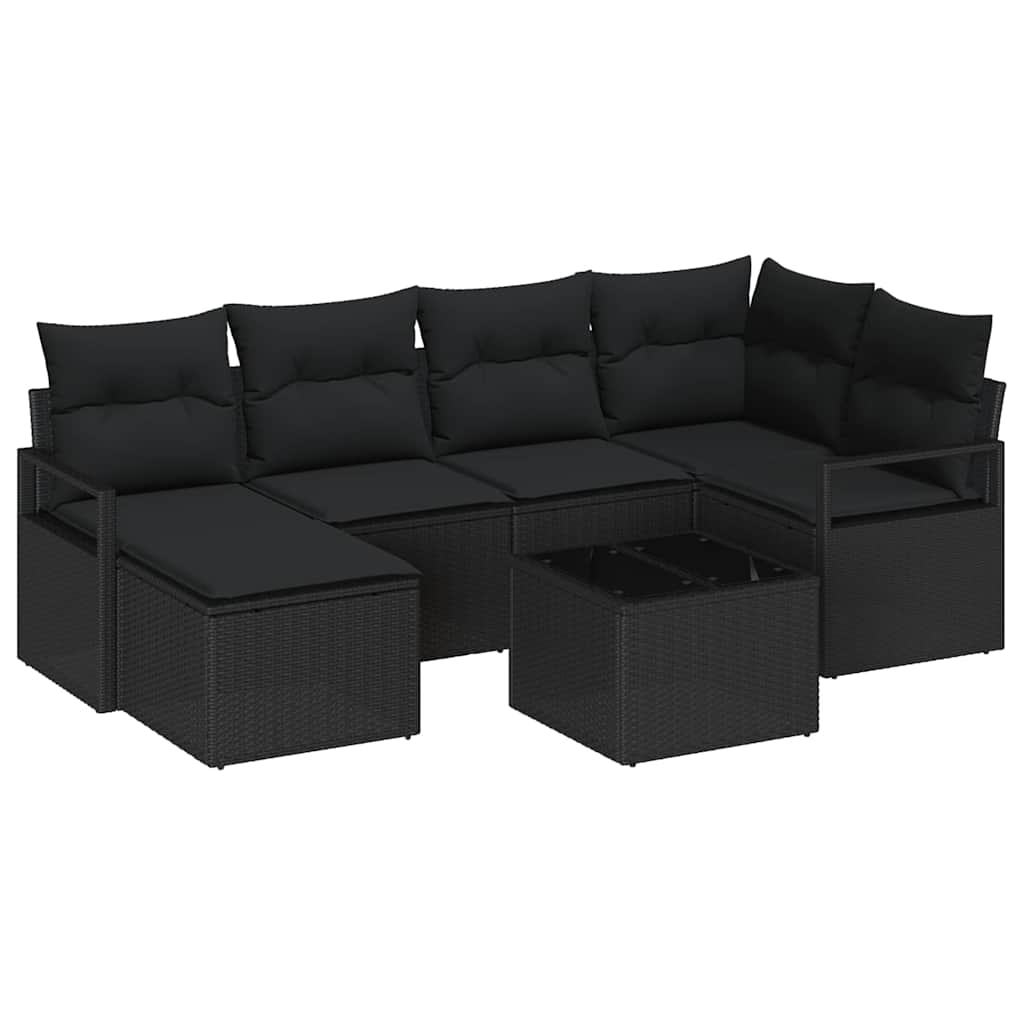 Conjunto de Sofá de Jardim com almofada 7 pcs Preto