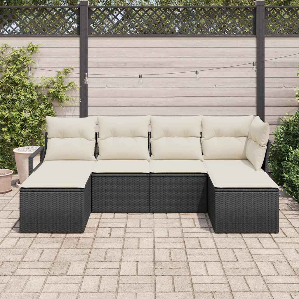 Conjunto de Sofá de Jardim com almofada 6 pcs Preto e Creme