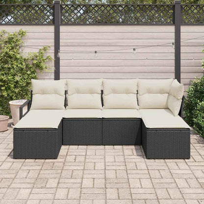 Conjunto de Sofá de Jardim com almofada 6 pcs Preto e Creme