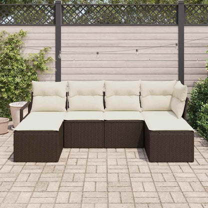 Conjunto de Sofá de Jardim com almofada 6 pcs Marrom e Creme