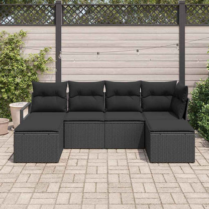 Conjunto de Sofá de Jardim com almofada 6 pcs Preto