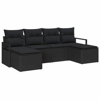 Conjunto de Sofá de Jardim com almofada 6 pcs Preto