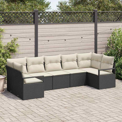 Conjunto de Sofá de Jardim com almofada 7 pcs Preto e Creme