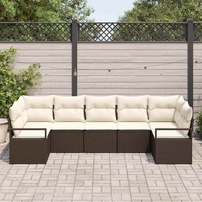 Conjunto de Sofá de Jardim 7 pcs Marrom e Branco vime PE