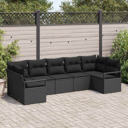Conjunto de Sofá de Jardim com almofada 7 pcs Preto vime PE