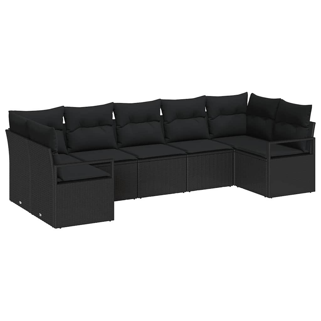 Conjunto de Sofá de Jardim com almofada 7 pcs Preto vime PE