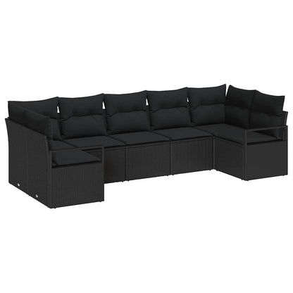 Conjunto de Sofá de Jardim com almofada 7 pcs Preto vime PE
