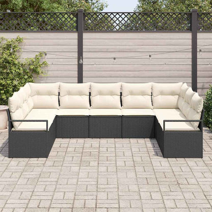 Conjunto de Sofá de Jardim com almofada 9 pcs Preto e Creme