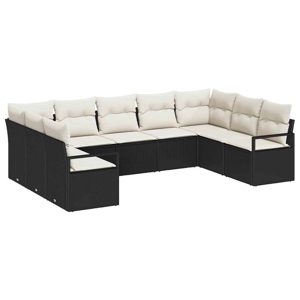 Conjunto de Sofá de Jardim com almofada 9 pcs Preto e Creme