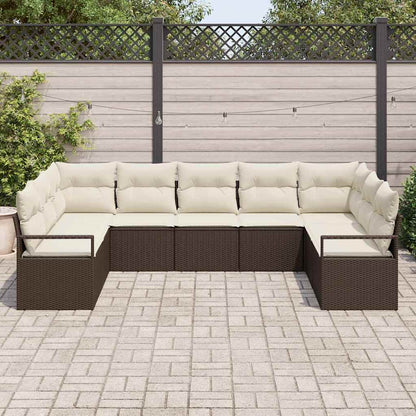 Conjunto de Sofá de Jardim com almofada 9 pcs Marrom e Creme