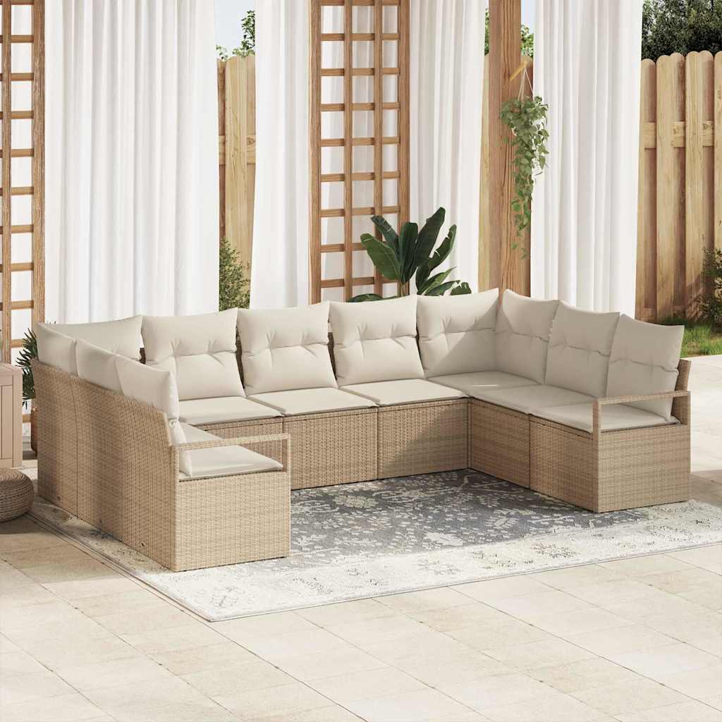Conjunto de Sofá de Jardim 9 pcs Bege e Branco vime PE