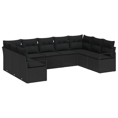 Conjunto de Sofá de Jardim com almofada 9 pcs Preto