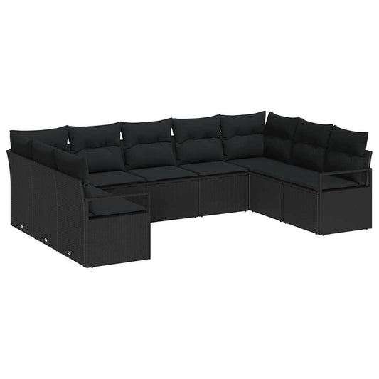 Conjunto de Sofá de Jardim com almofada 9 pcs Preto