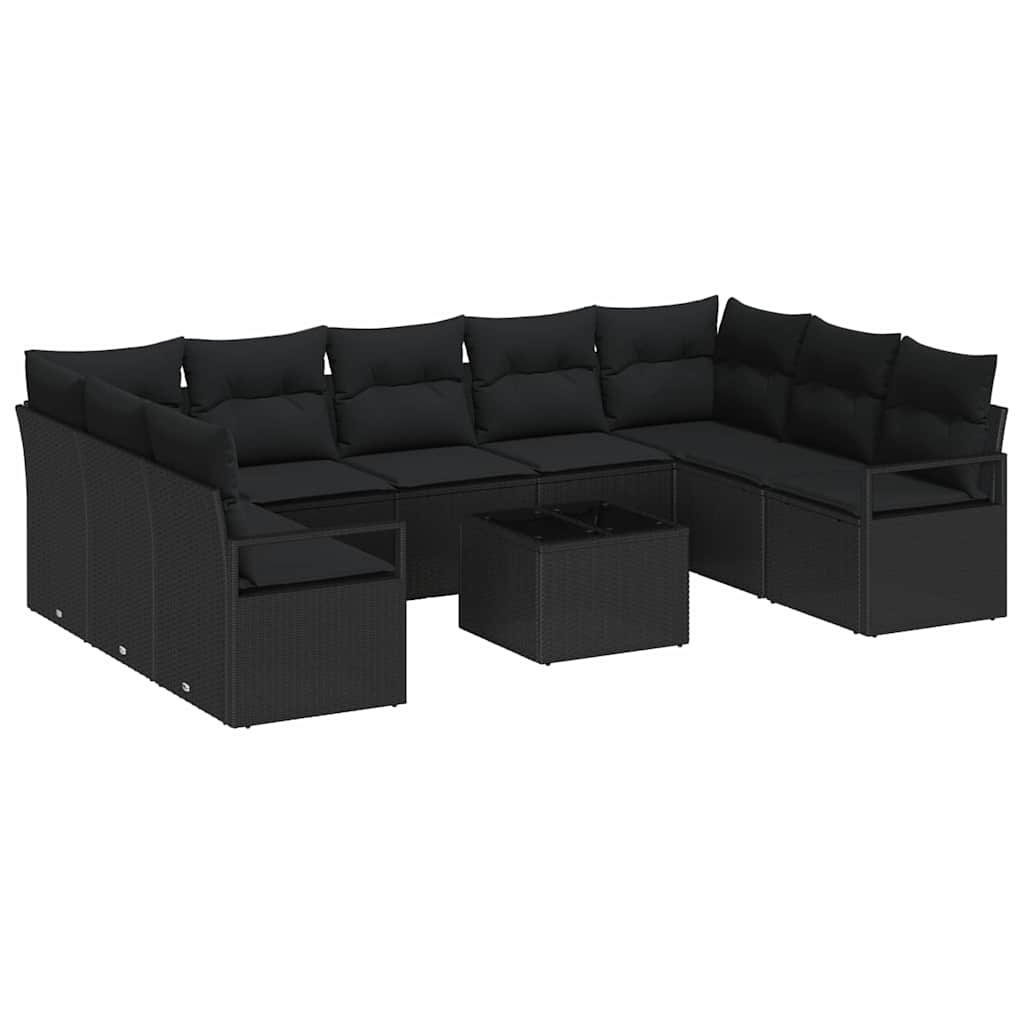 Conjunto de Sofás com almofada 10 pcs Preto vime PE