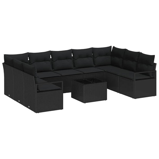 Conjunto de Sofás com almofada 10 pcs Preto vime PE