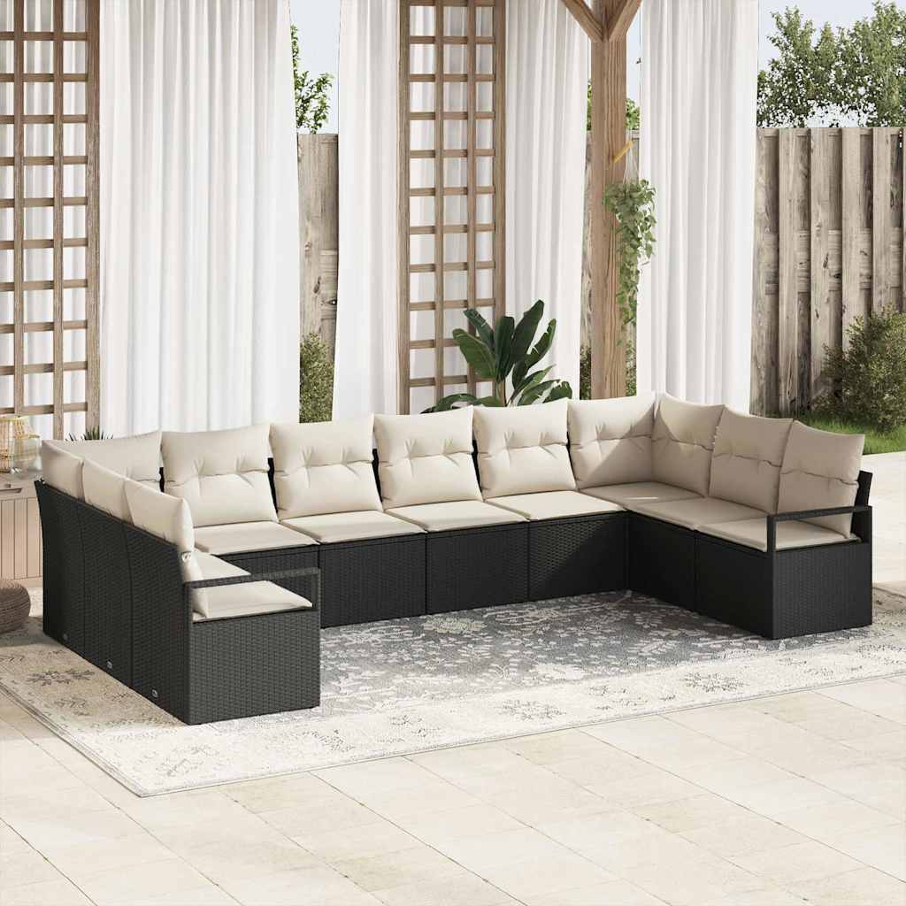Conjunto de Sofá de Jardim 10 pcs Preto e Branco vime PE