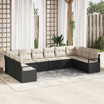 Conjunto de Sofá de Jardim 10 pcs Preto e Branco vime PE