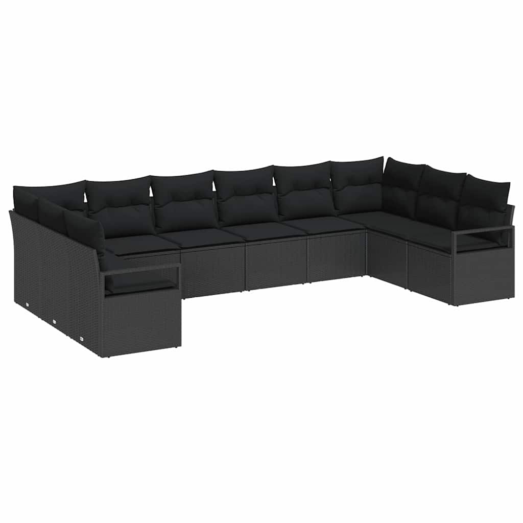 Conjunto de Sofás com almofada 10 pcs Preto vime PE