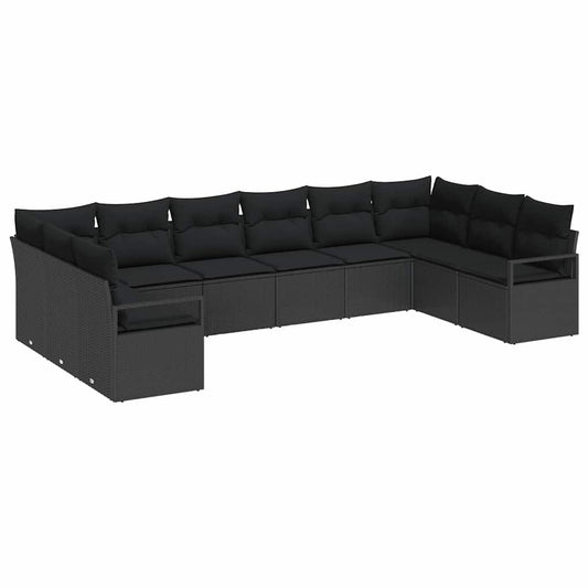 Conjunto de Sofás com almofada 10 pcs Preto vime PE