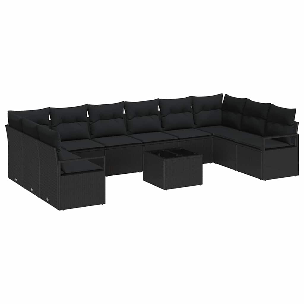 Conjunto de Sofás com almofada 11 pcs Preto vime PE