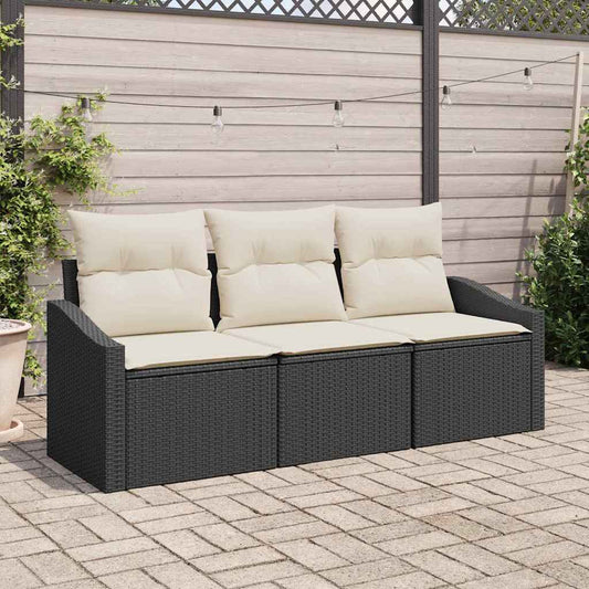 Conjunto de Sofá de Jardim com almofada 3 pcs Preto e Creme