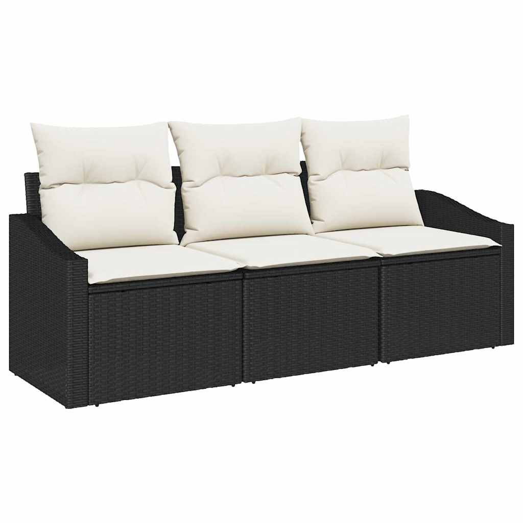 Conjunto de Sofá de Jardim com almofada 3 pcs Preto e Creme