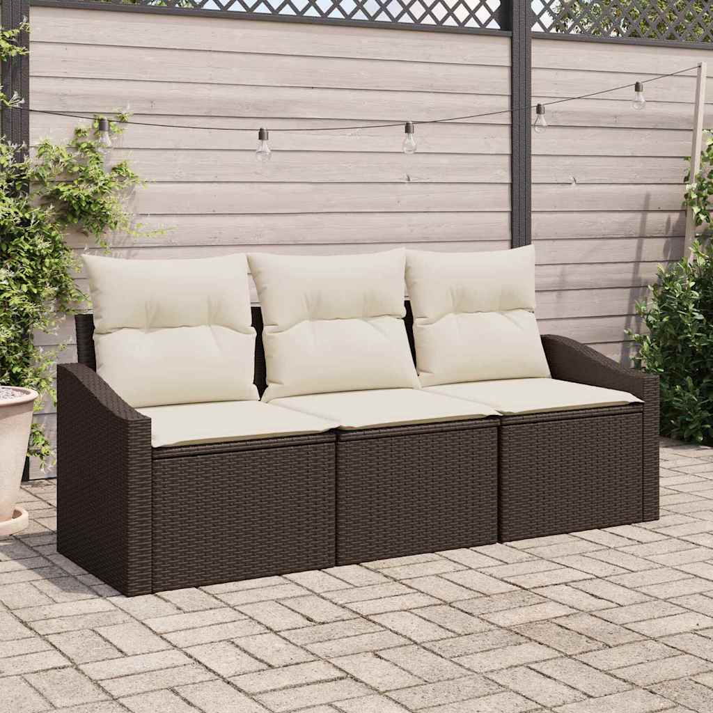 Conjunto de Sofá de Jardim com almofada 3 pcs Marrom e Creme
