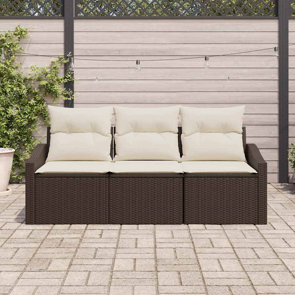 Conjunto de Sofá de Jardim com almofada 3 pcs Marrom e Creme